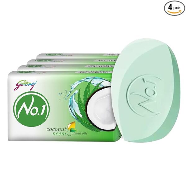 Godrej No. 1 Bathing Soap Coconut & Neem Soap Grade 1 Soap & Long-Lasting Fragrance, Combo Pack Of Pack Of 4 (150G Each)