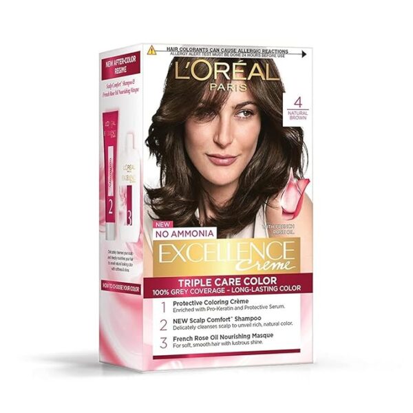 L'Oréal Hair Colour,Excellence Crème, 4 Natural Dark Brown, 72ml+100g